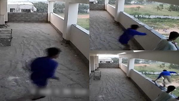 நான் தான் ஸ்பைடர்மேன்! கல்லூரி மாடியில் இருந்து குதித்த மாணவர்! ஷாக் சிசிடிவி.. இப்போ கால் போச்சே!