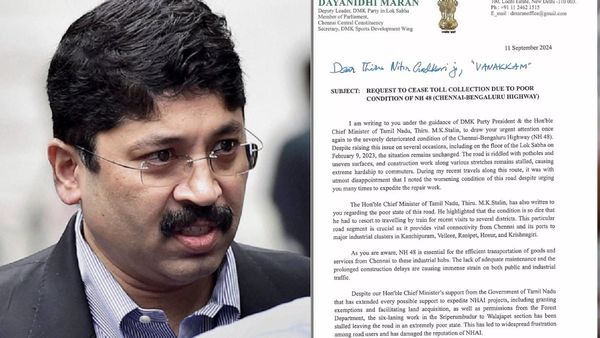 முதல்ல ரோடு சரி பண்ணுங்க.. சென்னை டூ பெங்களூர் ஹைவேஸ் படுமோசம்.. டெல்லிக்கு போன தயாநிதி மாறன் கடிதம்