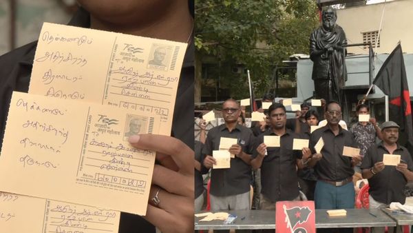 ஆளுநர் ரவிக்கு 1000 அஞ்சல் அட்டைகள்.. கைப்பட எழுதிய வாசகம்! திராவிடர் விடுதலைக் கழகம் போராட்டம்!