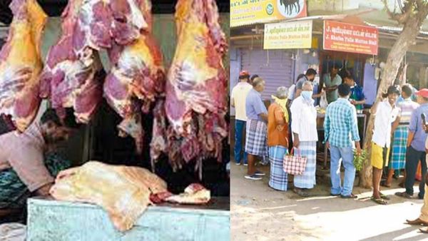 மட்டன் கடைகளில் மலைக்க வைத்த கியூ.. கமகமக்கும் ஆட்டுக்கறிச்சோறு.. 