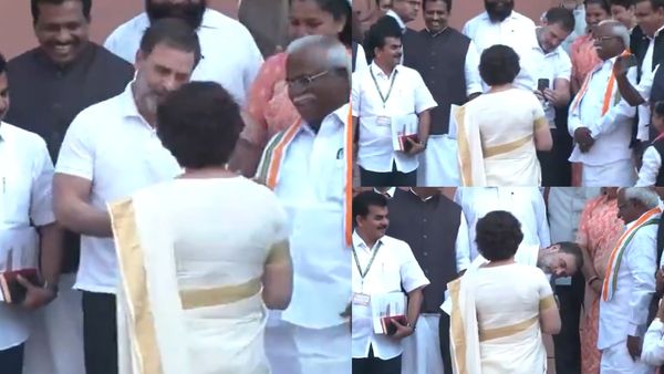 கேரளா பாரம்பரிய உடையில் பிரியங்கா-நாடாளுமன்ற வாசலில் விதம் விதமாக போட்டோ எடுத்த அண்ணன் ராகுல் காந்தி