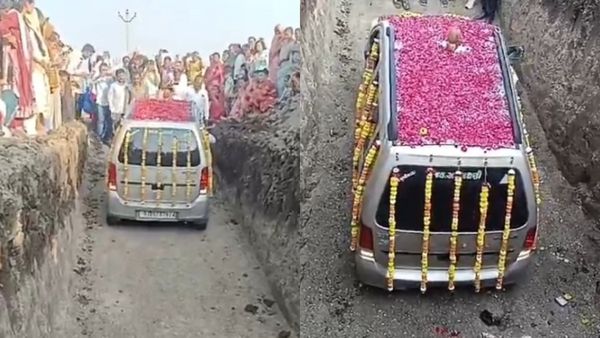  குஜராத்தில் ஆசையோடு வாங்கிய ராசியான காரை 4 லட்சம் செலவு செய்து அடக்கம் செய்த உரிமையாளர் 