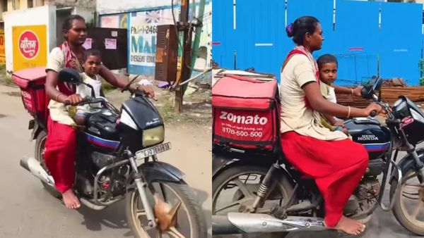 கண்கள் நீயே.. காற்றும் நீயே.. கைக்குழந்தையுடன் உணவு டெலிவரி செய்யும் குஜராத் பெண்.. வைரல் வீடியோ