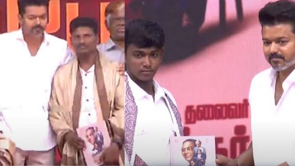 அம்பேத்கர் மேடையில் நாங்குனேரி மாணவன் சின்னத்துரை! வேங்கை வயல் மேட்டரையும் விடாத தவெக தலைவர் விஜய்!