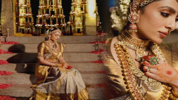 சோபிதாவின் கழுத்தை கவனிச்சீங்களா? தங்க நகையுடன் வந்து நின்று.. அதென்ன அந்த நடிகைகள் மாதிரியே இருக்கே