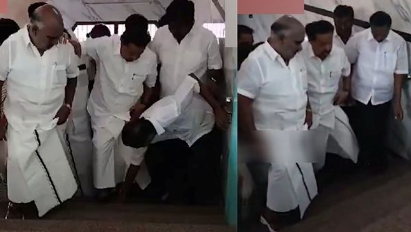 பொன்முடி செருப்பை சரிசெய்து போட்டுவிட்ட திமுக நிர்வாகி.. வெடித்தது சர்ச்சை.. என்ன நடந்தது?