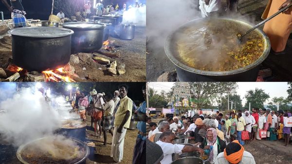 மலை மலையாய் சோறு.. அண்டா அண்டாவாய் ஆட்டுக் கறி! நத்தம் ஃபுல்லா கறி வாசம்.. அதென்ன வேட்டைக்காரன்?