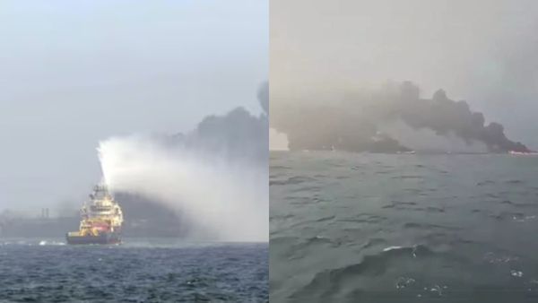 நெஞ்சே பதறுதே..நடுக் கடலில் மோதி தீப்பிடித்த கப்பல்கள்! உடல் கருகி உயிரிழந்த ஊழியர்கள்.. ஷாக் வீடியோ