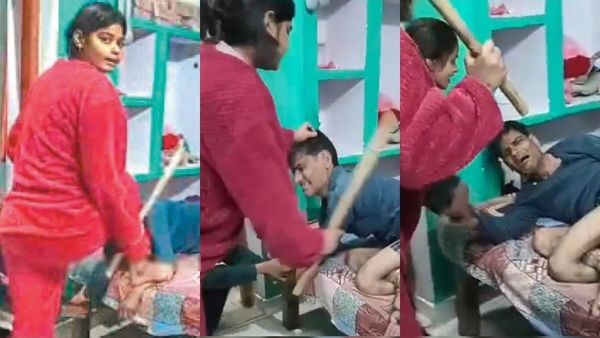 பெட்ரூமில் கணவனின் காலை மனைவி பிடிக்க, மகள் கழுத்தை பிடிக்க, ஒருவர் கையை பிடிக்க.. இவர்களும் பெண்களா