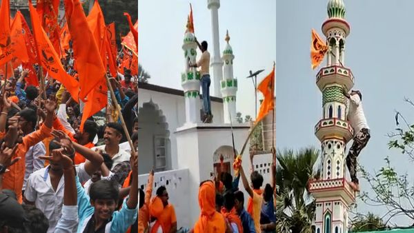ராமநவமி கொண்டாட்டத்தில் அத்துமீறல்.. மசூதி மீது காவி கொடியை பறக்கவிட்ட இந்துத்துவா அமைப்பினர்