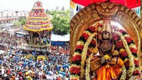 கோலாகலமாக நடந்த திருச்சி சமயபுரம் மாரியம்மன் கோயில் தேரோட்டம்! ஓம் சக்தி, பராசக்தி என கோஷம்