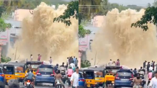 கோவை அருகே ராட்சத குழாய் உடைந்து 20 அடி உயரத்துக்கு பீய்ச்சி அடித்த குடிநீர்.. போக்குவரத்து முடக்கம்