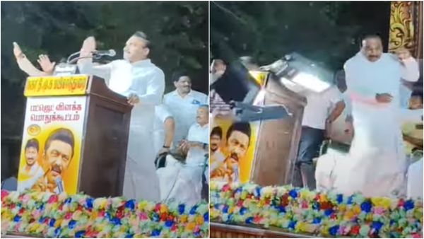 நூலிழையில் தப்பிய திமுக எம்.பி ஆ.ராசா.. திடீரென சாய்ந்த விளக்கு கம்பம்.. மயிலாடுதுறையில் பரபரப்பு