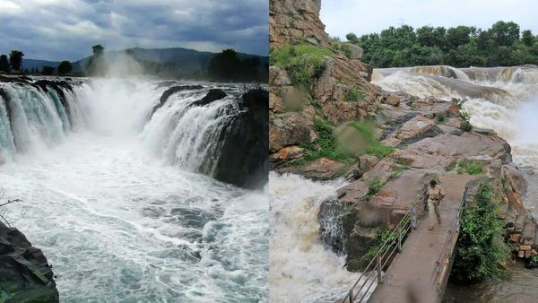 ஒகேனக்கல் நீர்வரத்து 57,000 கனஅடியாக அதிகரிப்பு.. அருவிகளில் வெள்ளம்.. சுற்றுலா பயணிகளுக்கு தடை