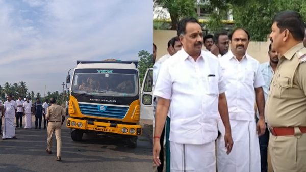 முன்னாள் அமைச்சர் விஜயபாஸ்கர் சேஸிங்.. மணல் கடத்திய லாரியை துரத்திச் சென்று மடக்கிப் பிடித்தார்!