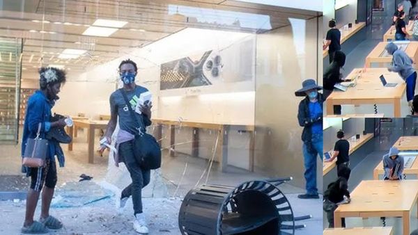 காலியான ஆப்பிள் ஷோரூம்.. உள்ளே நுழைந்து செல்போன், லேப்டாப்பை அள்ளி சென்ற அமெரிக்கர்கள்.. வீடியோ