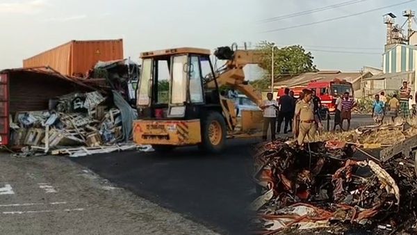 மதுரை - தூத்துக்குடி 4 வழிச்சாலையில் ஷாக்.. அருப்புக்கோட்டையில் அப்பளமான லாரிகள்.. 3 பேர் பலி