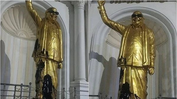 கருப்பு கலர் பெயிண்ட்டை கருணாநிதி சிலை மீது ஊற்றி.. சேலத்தில் இரவோடு இரவாக நடந்த அவமதிப்பு! பரபரப்பு