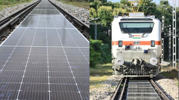 தண்டவாளங்களுக்கு நடுவில் மின்சாரம் உற்பத்தி.. முதல் முறையாக நாட்டிலேயே ரயில் பாதையில் சோலார் பேனல்