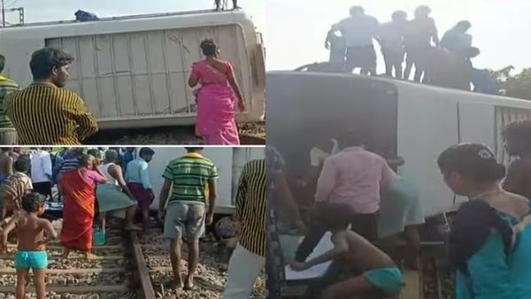 விருத்தாசலம் ரயில் தண்டவாளத்தில் பள்ளி வேன் கவிழ்ந்து விபத்து! 10 மாணவர்கள் காயம்