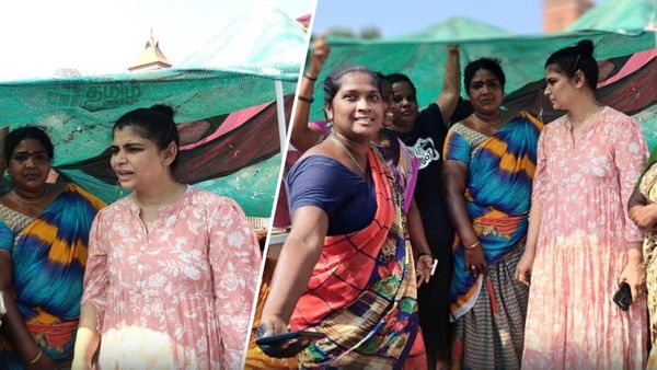 சென்னையில் தூய்மை பணியாளர்கள் போராட்டம்.. 500 லி தண்ணீர் பாட்டில்களுடன் நேரில் வந்த பாடகி சின்மயி!