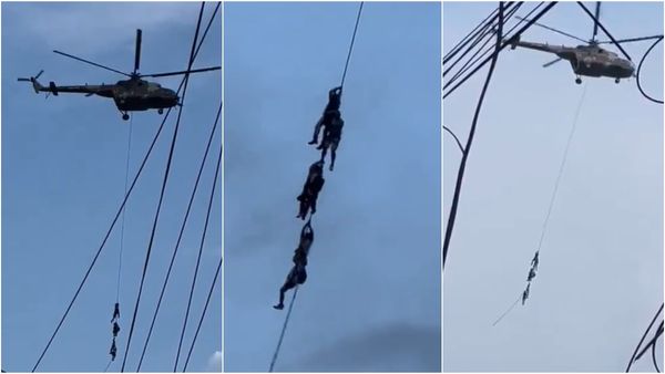 உயிரை கையில் பிடித்து கொண்டு ஹெலிகாப்டரில் தொங்கிய நேபாள அமைச்சர்.. விடாமல் துரத்திய பொதுமக்கள்
