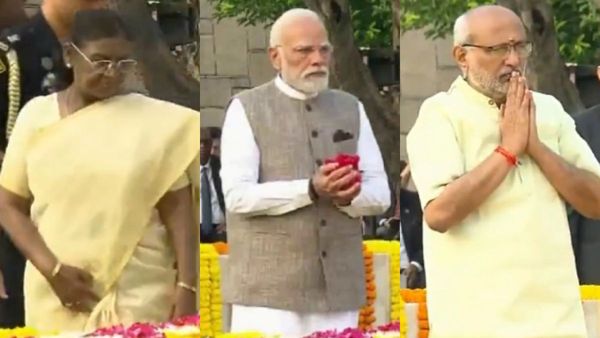 மகாத்மா காந்தி நினைவிடத்தில் தலைவர்கள் மரியாதை.. ஜனாதிபதி முதல் பிரதமர் வரை மலர்தூவி அஞ்சலி