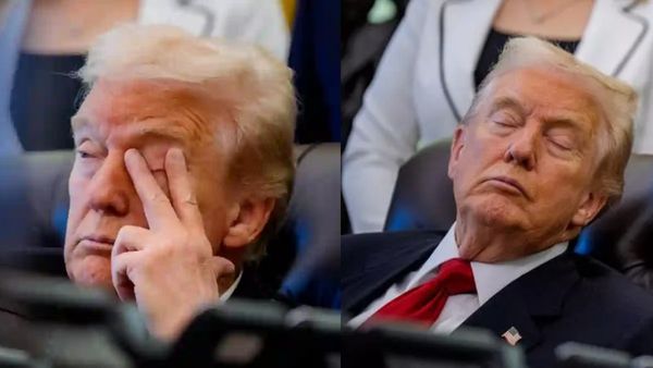 முரட்டு தூக்கத்தை வெள்ளை மாளிகையில் போட்ட டிரம்ப்! அதுவும் உட்கார்ந்துட்டே.. கண்ணை மூடி சிந்தித்தாரோ