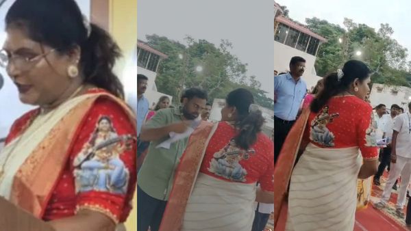 குன்றத்தூர் சரஸ்வதியின் ஜாக்கெட்டை கவனிச்சீங்களா? சென்னை அரசு விழாவில் திமுக பெண்.. அதென்ன முதுகில்?