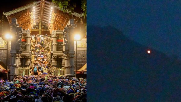 சபரிமலை பொன்னம்பலமேட்டில் காட்சி தந்த மகர ஜோதி.. திரும்பும் திசையெல்லாம் பக்தர்கள் சரண கோஷம்