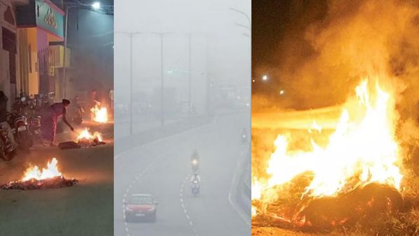 பழைய பொருட்களை எரித்தும், மேளம் அடித்தும்.. இன்று பிறந்தது போகி! சென்னையை சூழ்ந்த புகை! கண்ணே தெரியல