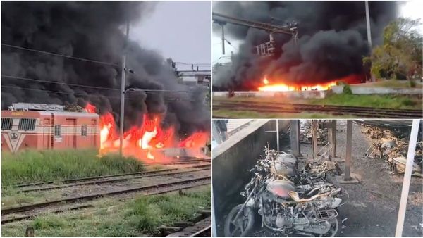 பத்தே நிமிடம் 500 டூவீலர் நாசம்.. ரயில் நிலையத்தில் பேரழிவு.. மிக மோசமான தீ விபத்து! திக்திக் வீடியோ