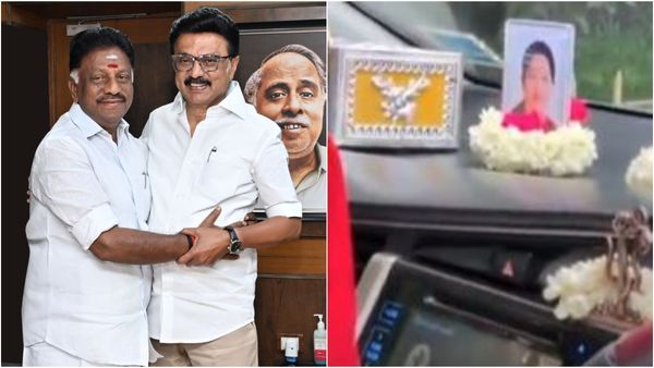 மரியாதை மாறாது.. அண்ணா அறிவாலயத்தில் ஐக்கியமான ஓபிஎஸ்.. காரில் இருந்த ஜெயலலிதா புகைப்படம்!