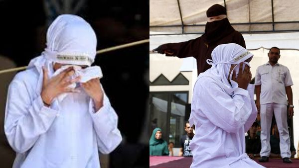 தகாத உறவில் ஈடுபட்ட ஜோடிக்கு 140 கசையடி! இந்தோனேஷியா மசூதி முன் நடந்தது என்ன? மேடையில் மயங்கிய பெண்