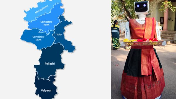 கோவை வாக்குச்சாவடியில் ‘டினா’ ரோபோ கலக்கல்! பாரம்பரிய உடையில் வரவேற்பு.. செல்பி எடுத்த வாக்காளர்கள்
