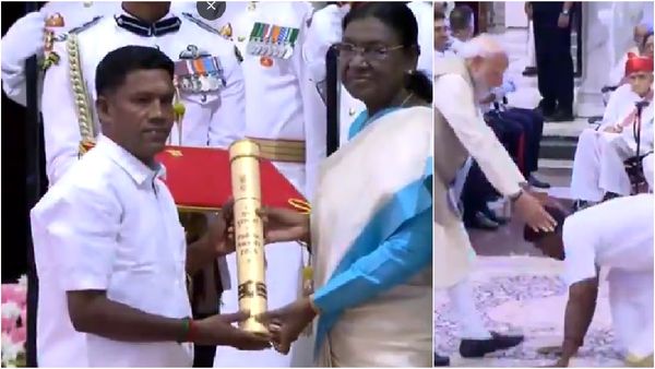 பிரதமர் மோடியை வணங்கி.. பத்மஸ்ரீ விருது பெற்ற சிலம்ப கலைஞர் பழனிவேல்! தமிழருக்கு பெரிய கவுரவம்