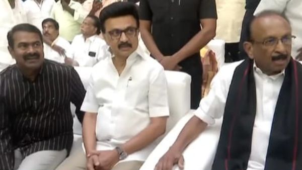 புதுவை திருமண விழாவில் ஸ்டாலின், வைகோ, சீமான் சந்திப்பு.. அருகருகே அமர்ந்து பேச்சு