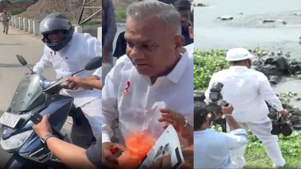 காரில் இருந்து இறங்கி திடீரென பைக்கில் வந்த அமைச்சர் புஸ்சி ஆனந்த்.. பின்னாலேயே ஓடி வந்த நிர்வாகிகள்