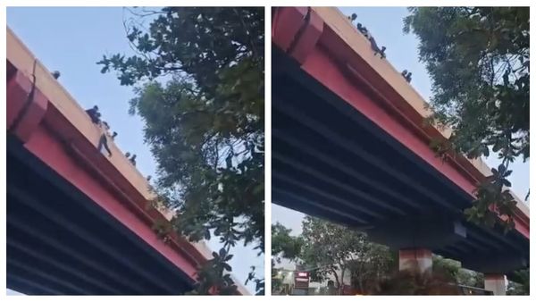கோவை மேம்பாலத்தில் தொங்கிய இளைஞர்.. 100 அடி உயரத்தில் திக் திக் போராட்டம்