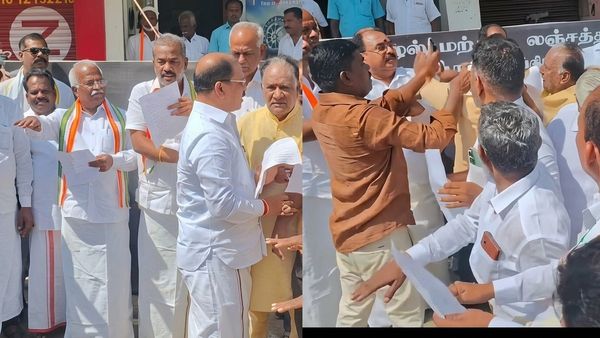 முதல் வரிசையில் யார் நிற்பது? காங்கிரஸ் எம்பி ராபர்ட் புரூஸ் முன்பு நிர்வாகிகள் அடிதடி.. களேபரம்