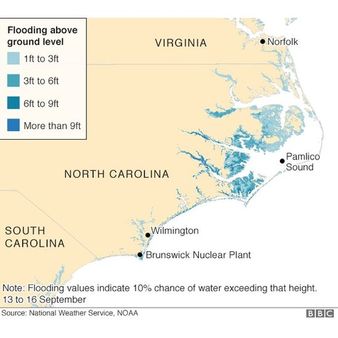 அமெரிக்கா: ஃபுளோரன்ஸ் சூறாவளியின் வேகம் குறைந்தாலும் ஆபத்து குறையவில்லை