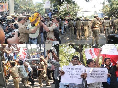 దేవయాని అరెస్టుపై హైదరాబాద్‌లో నిరసన (ఫొటోలు)