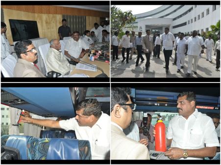 అన్నీ బాగున్నాయి, చూశాకే: బస్సులో బొత్స (పిక్చర్స్)