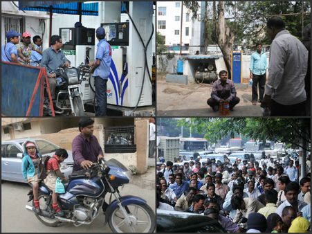 పెట్రోల్ బంక్‌ల మూసివేతతో హైరానా, క్యూలు (పిక్చర్స్) 