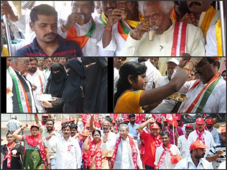 టీ తాగిన విహెచ్, బండారు: అభ్యర్థుల ప్రచారం(పిక్చర్స్)