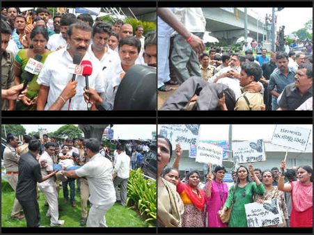 టీవీ చానెళ్లకు పవన్ బాసట: ర్యాలీ ఉద్రిక్తం (పిక్చర్స్)