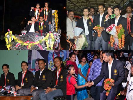 కామన్వెల్త్ విజేతలకు ఘనస్వాగతం(పిక్చర్స్)