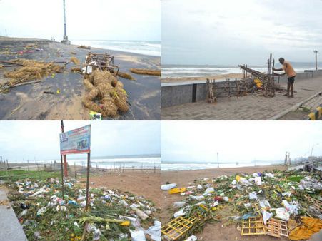 విశాఖ తీరంలో ఒడ్డుకొచ్చిన గణేష్ విగ్రహాలు (పిక్చర్స్)