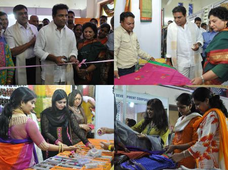 ఎక్స్‌పోలో కెటిఆర్: చీరలతో యువతులు(పిక్చర్స్)