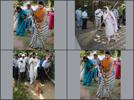 చీపురు పట్టిన స్మృతి, హర్‌స్మిరాత్, కేజ్రీ పార్టీ..(పిక్చర్స్)